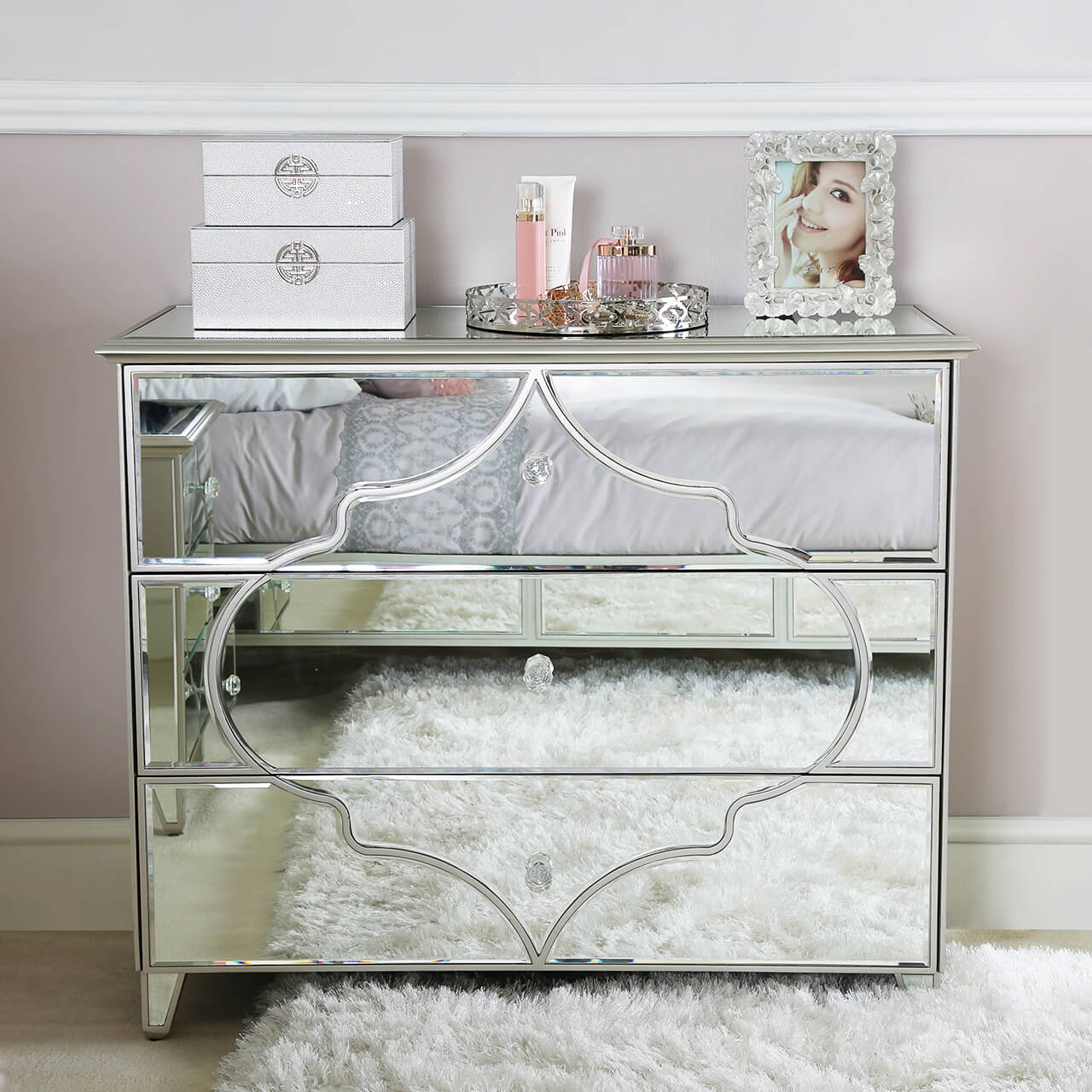 Marrakech 3 Drawer Mirror Cabinet Silver