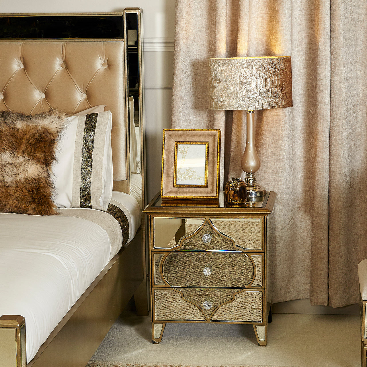 Marrakech 3 Drawer Mirror Bedside Cabinet