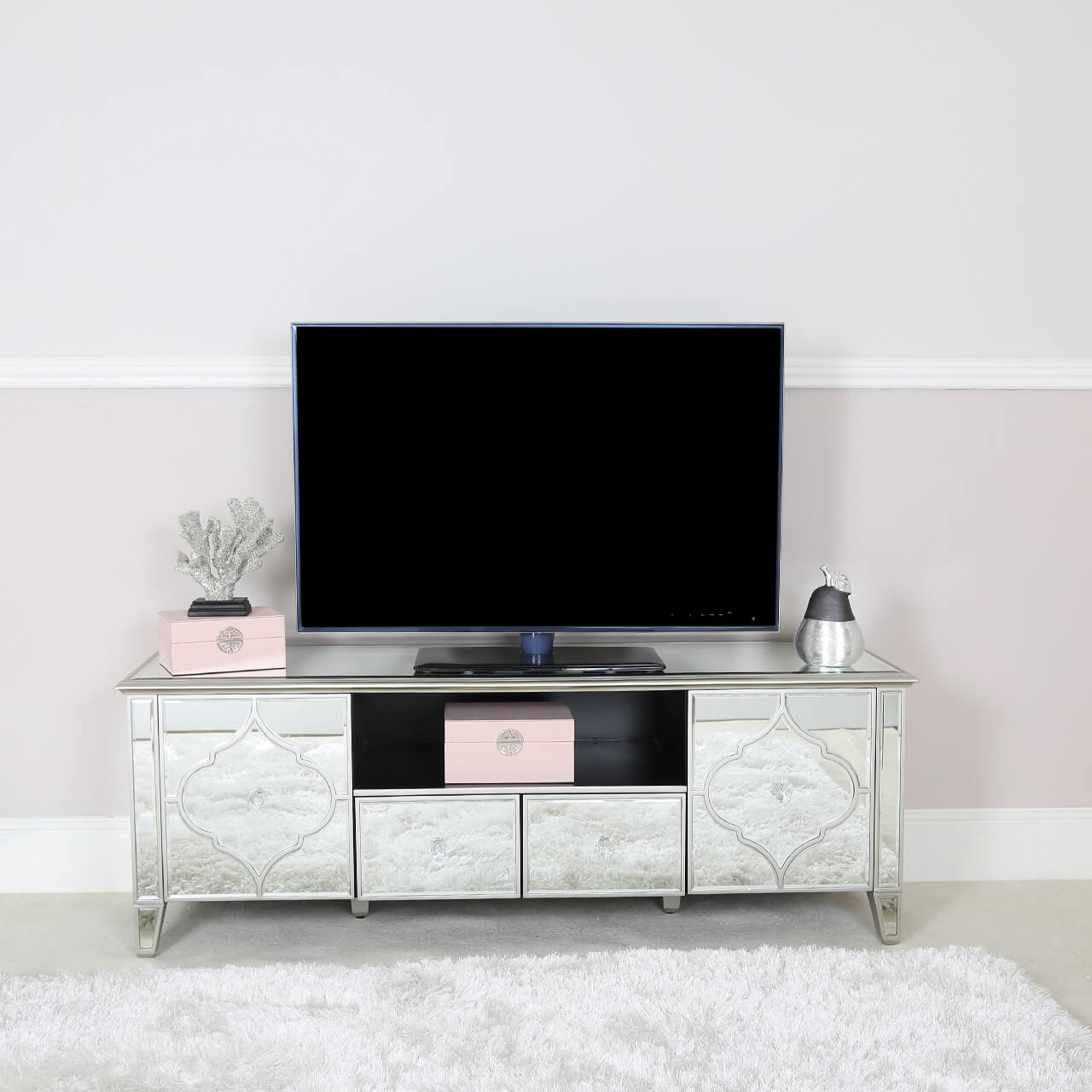 Marrakech 2 Drawer 2 Door Mirror Ent Unit Silver