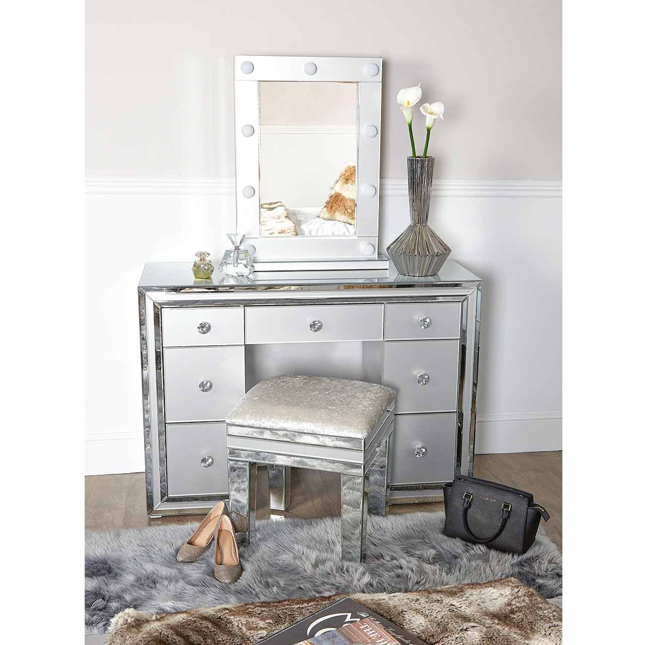 Manhattan 7 Drawer Dressing Table Grey Clear