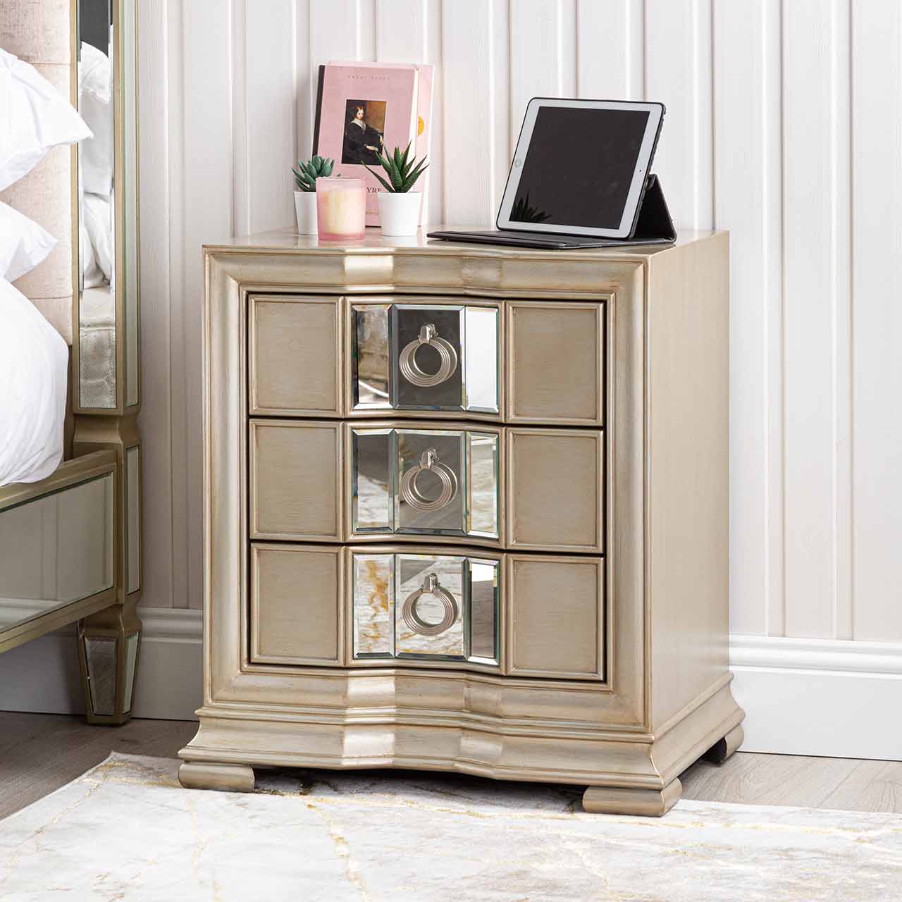 Lucca 3 Drawer Mirror Cabinet Champagne