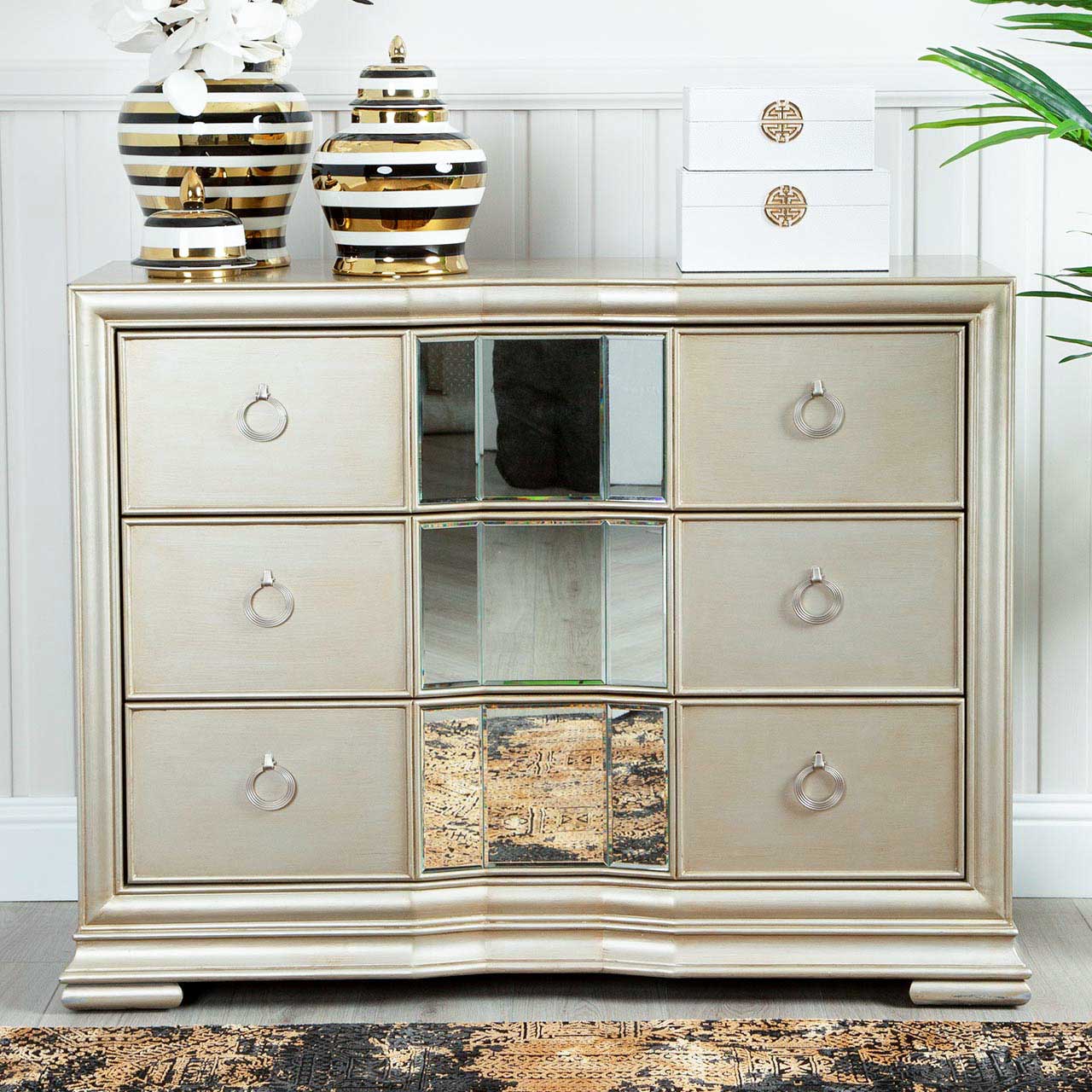 Lucca 3 Drawer Mirror Chest Champagne