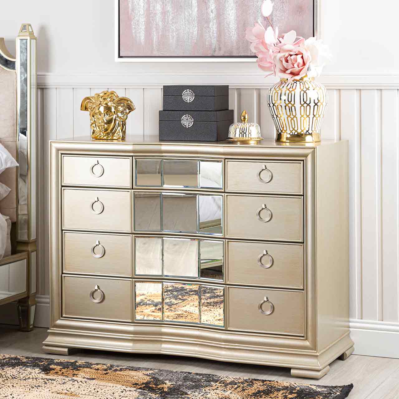 Lucca 5 Drawer Mirror Chest Champagne
