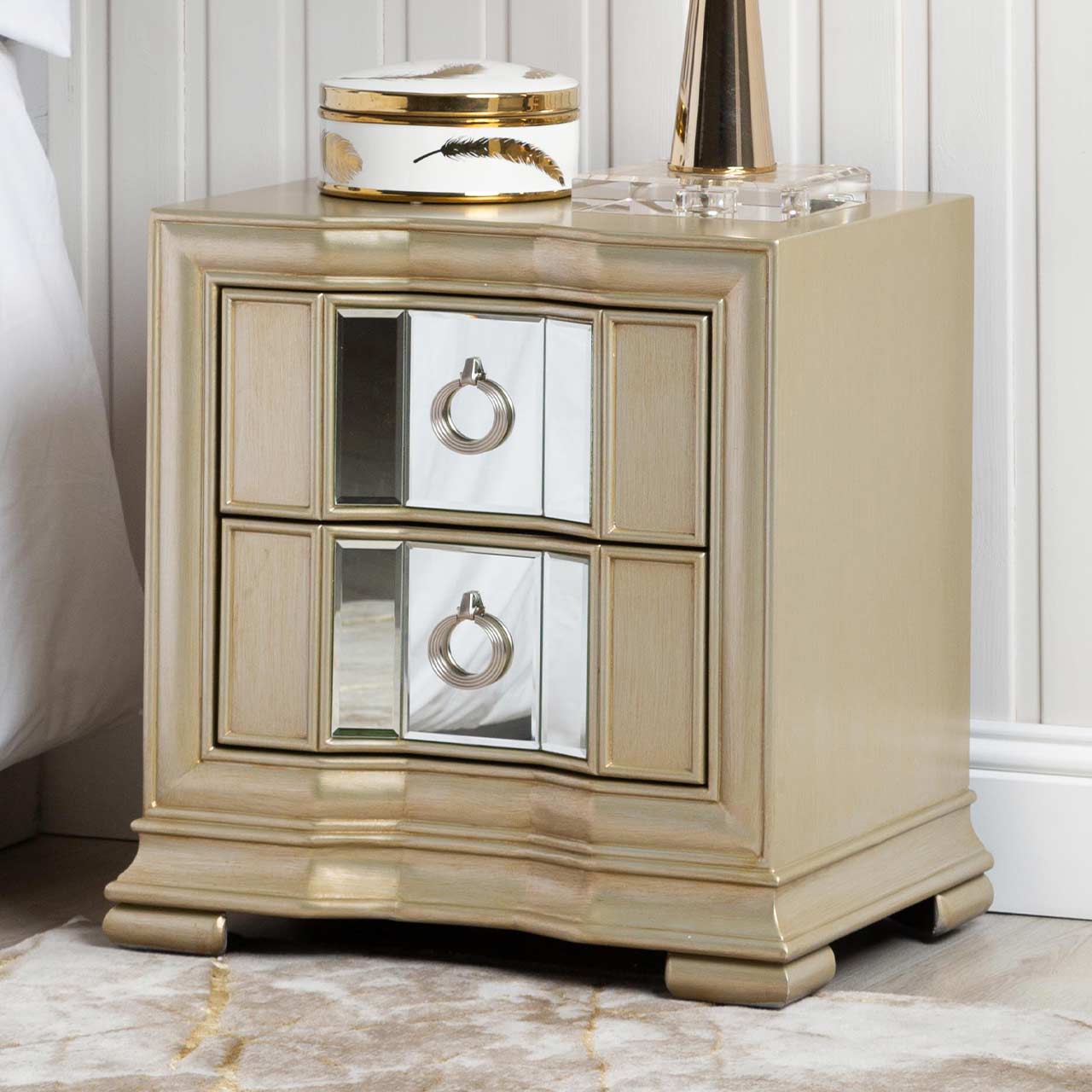 Lucca 2 Drawer Mirror Cabinet Champagne