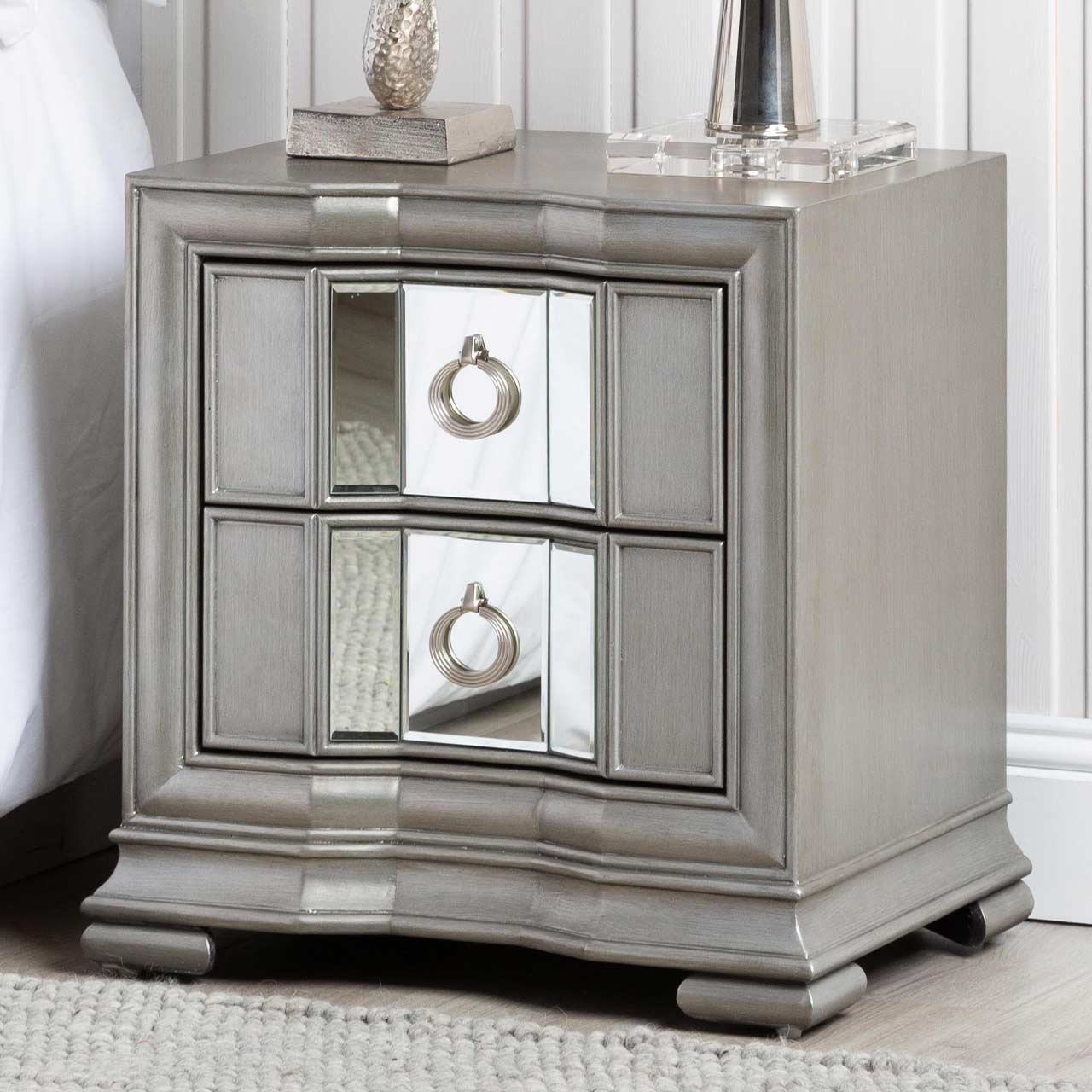 Lucca 2 Drawer Mirror Cabinet Grey