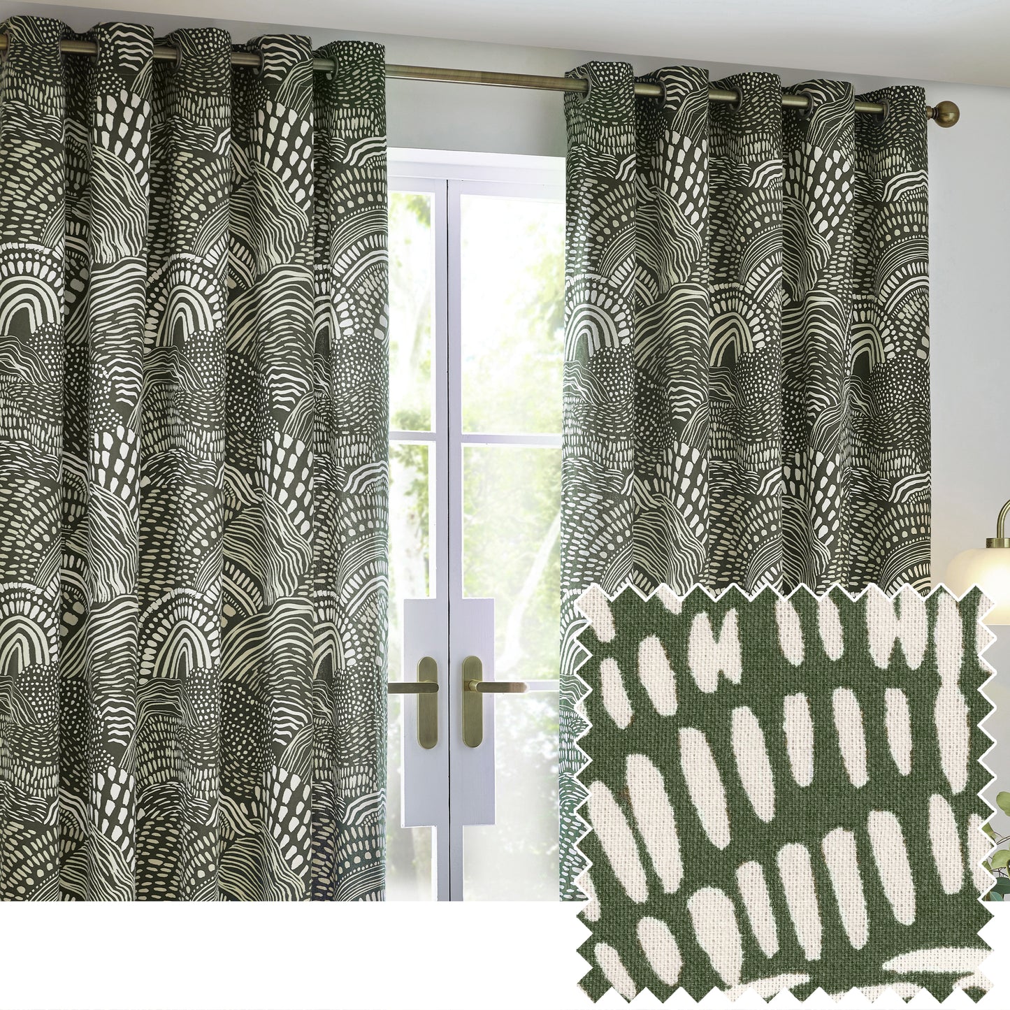 NOLA 117X183 EYELET CURTAINS OLIVE