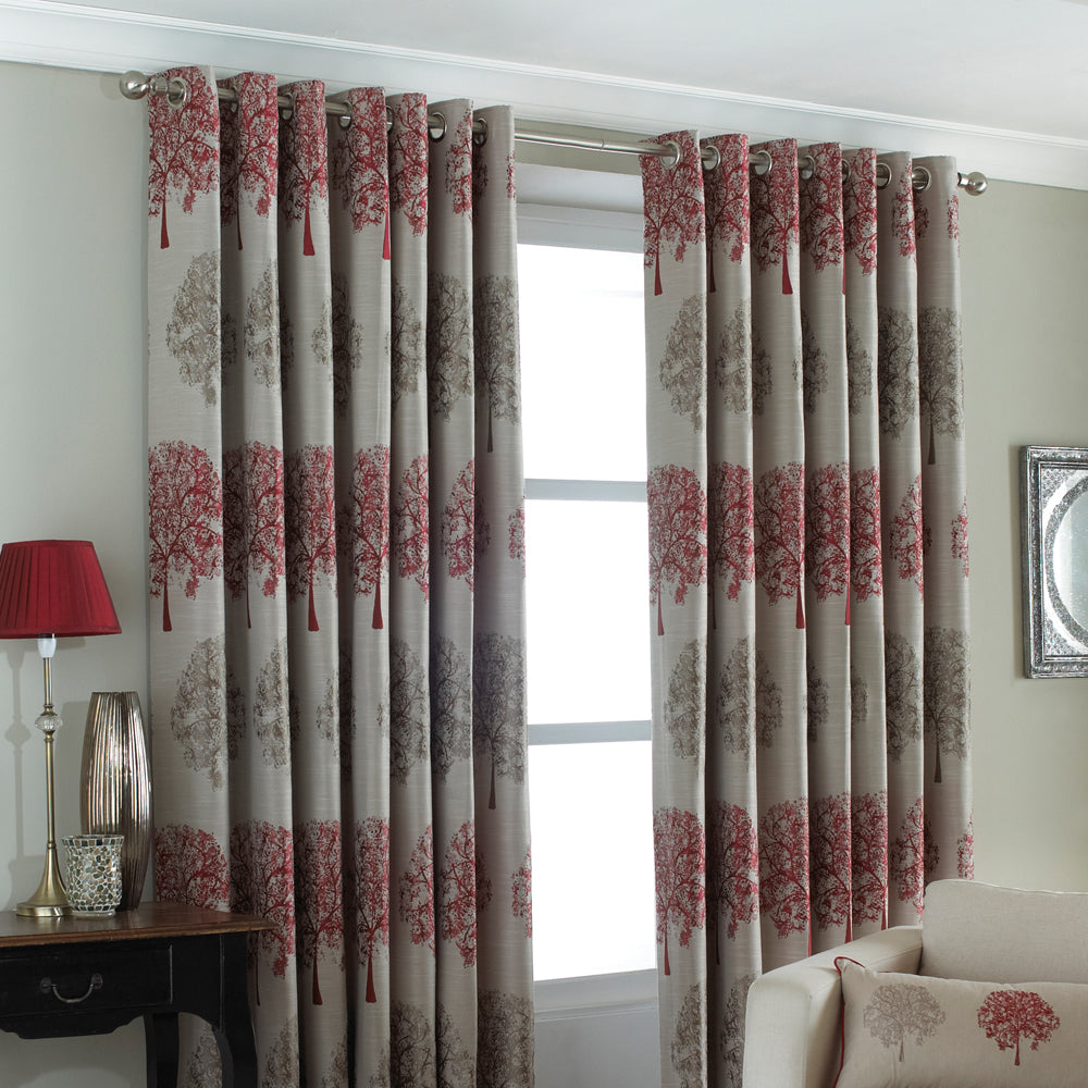 OAKDALE 117X137 RING TOP CURTAINS RED