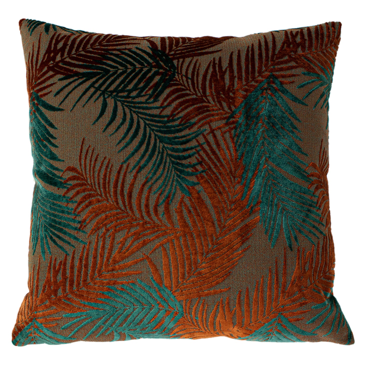 PALM GROVE 50X50 FEATHER FILLED CUSHION TEAL/RUS