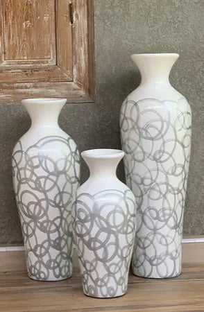 Etsa White Gloss Vase Silver Swirl