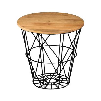 Ravi Iron base solid wood top side table