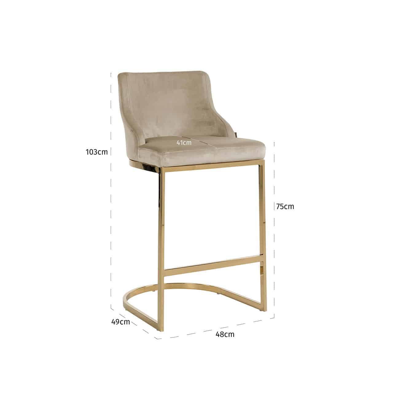 Bar stool Bolton khaki velvet / gold fire retardant (Quartz Khaki 903)- Richmond Interiors