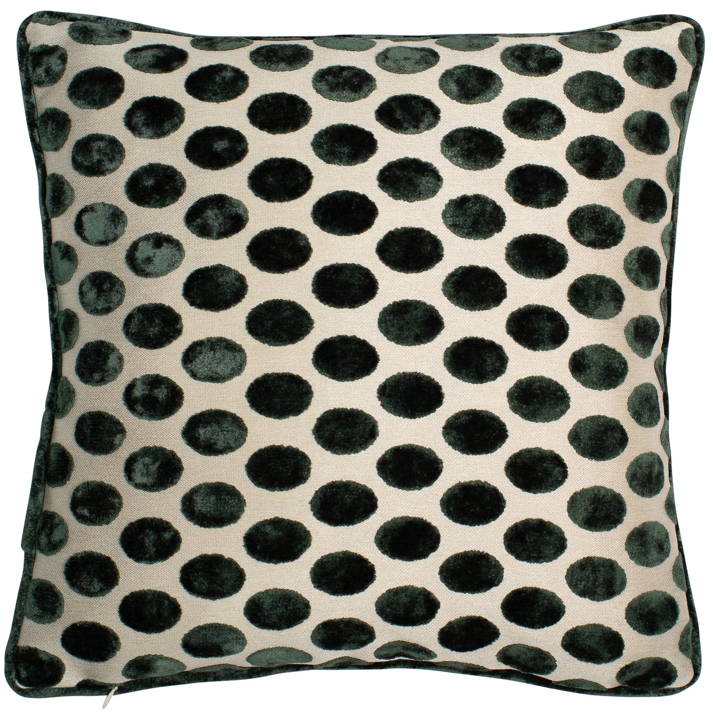 POLKA DOT GREEN CUT VELVET WITH PIPING 43 X 43