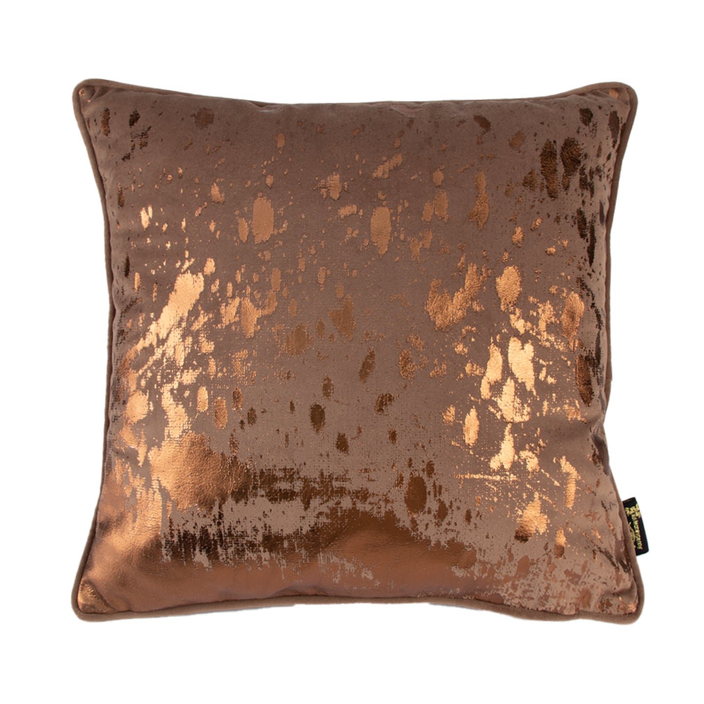 BRONZE FOIL SPLASH CUSHION ON TAUPE 45 X 45