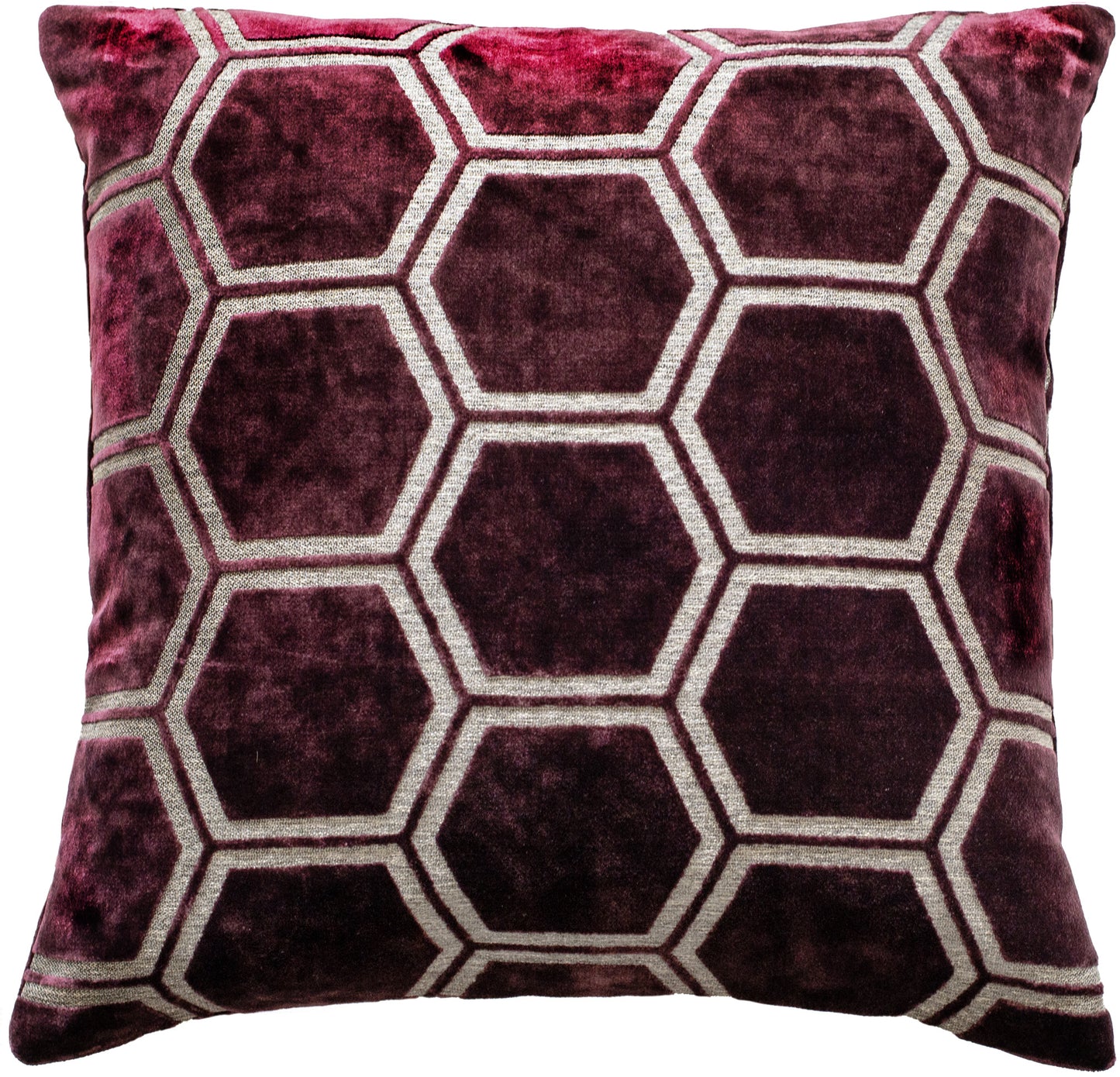 LARGE HEXAGON CUT VELVET AUBERGINE 43 X 43