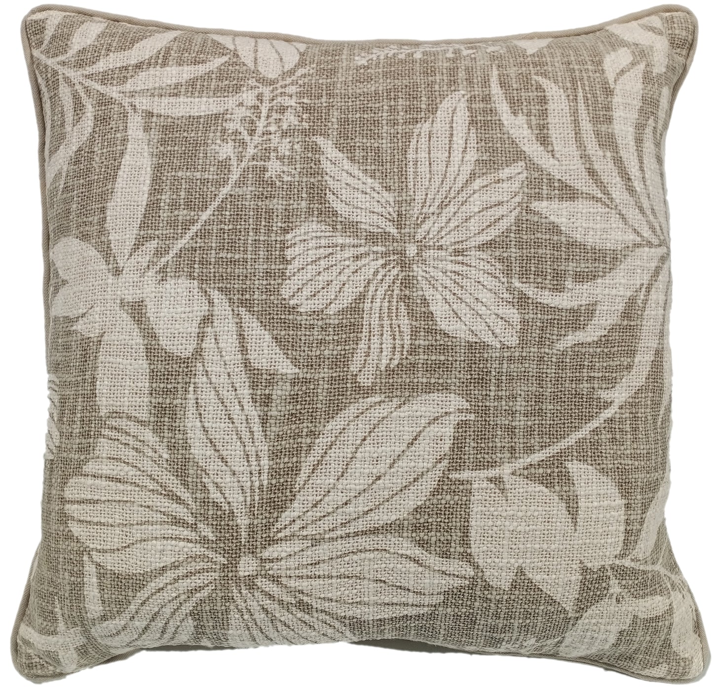 FLORAL PRINT ON LOOSE WEAVE TAUPE 45 X 45