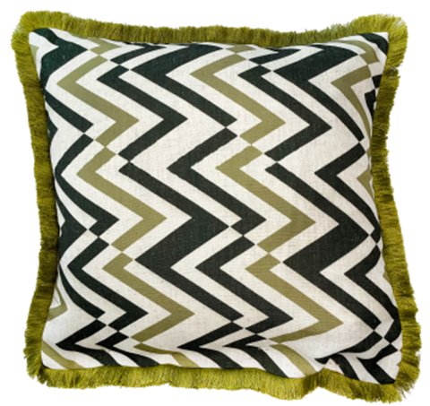 ZIG ZAG EMB WITH FRINGE- OLIVE 45 X 45