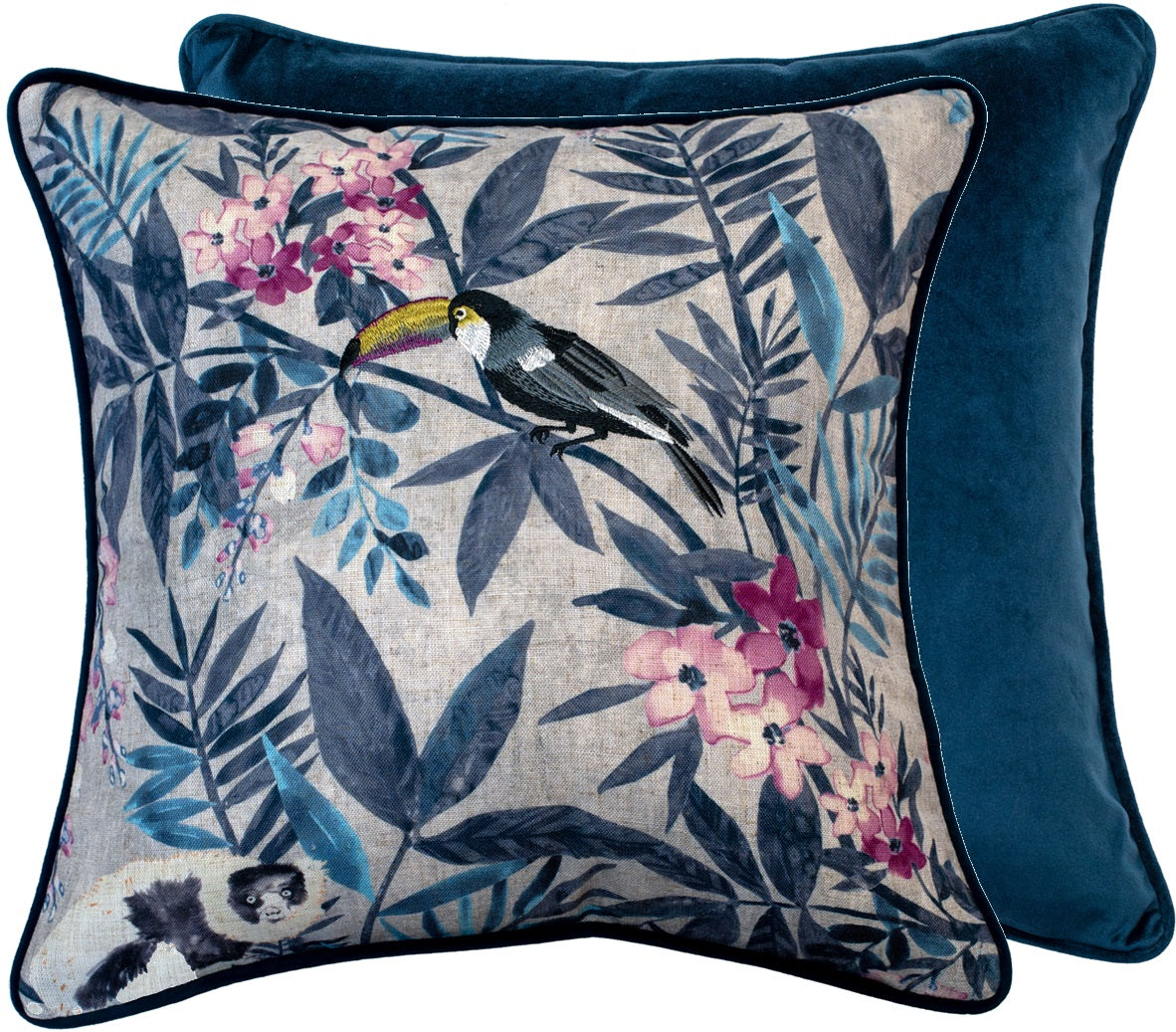 PRETTY TOUCAN EMB PRINT IN BLUES 45 X 45