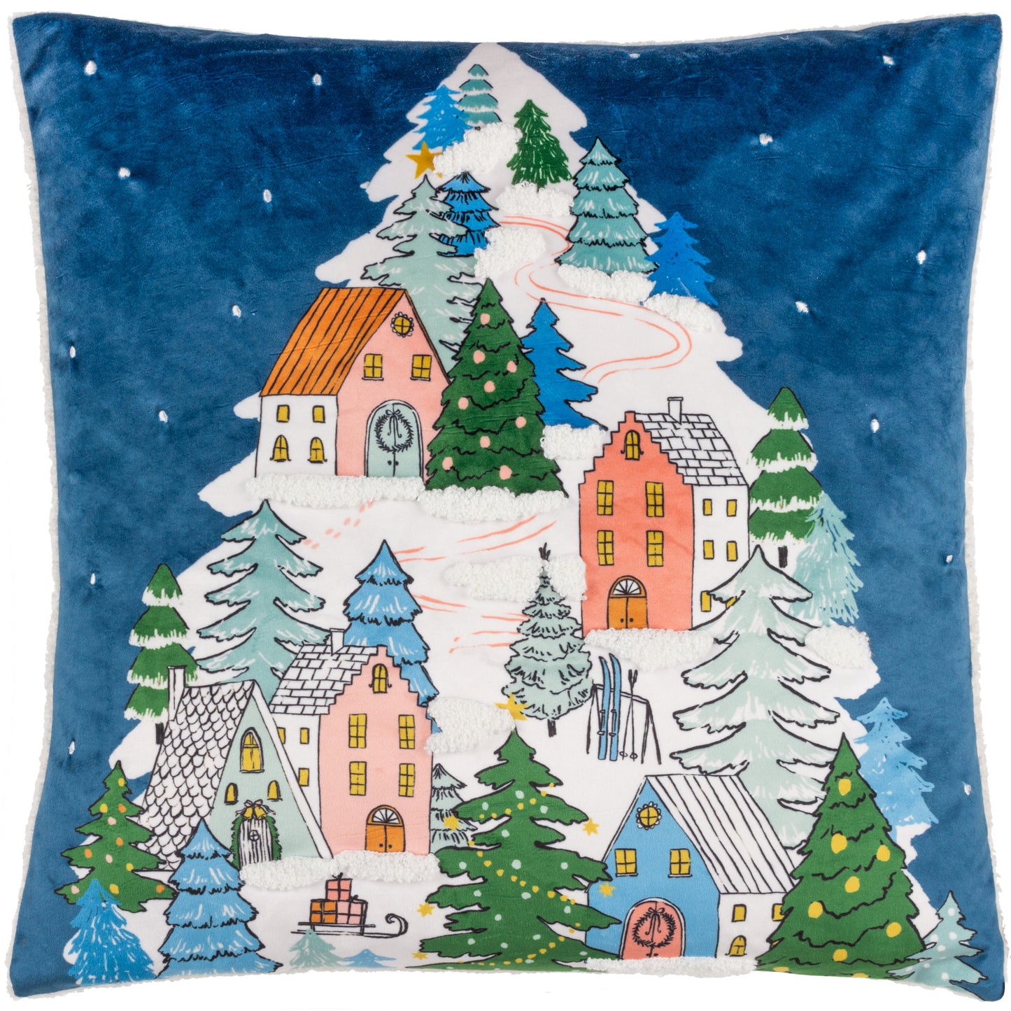 SNOWY VILLAGE TREE 45X45 FEATHER FILLED CUSHION MULTI