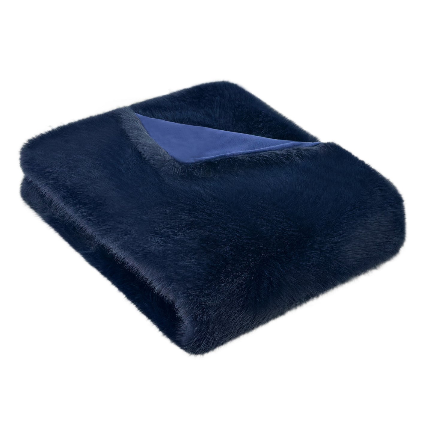 LONG HAIR FAUX FUR THROW NAVY 130 X 170