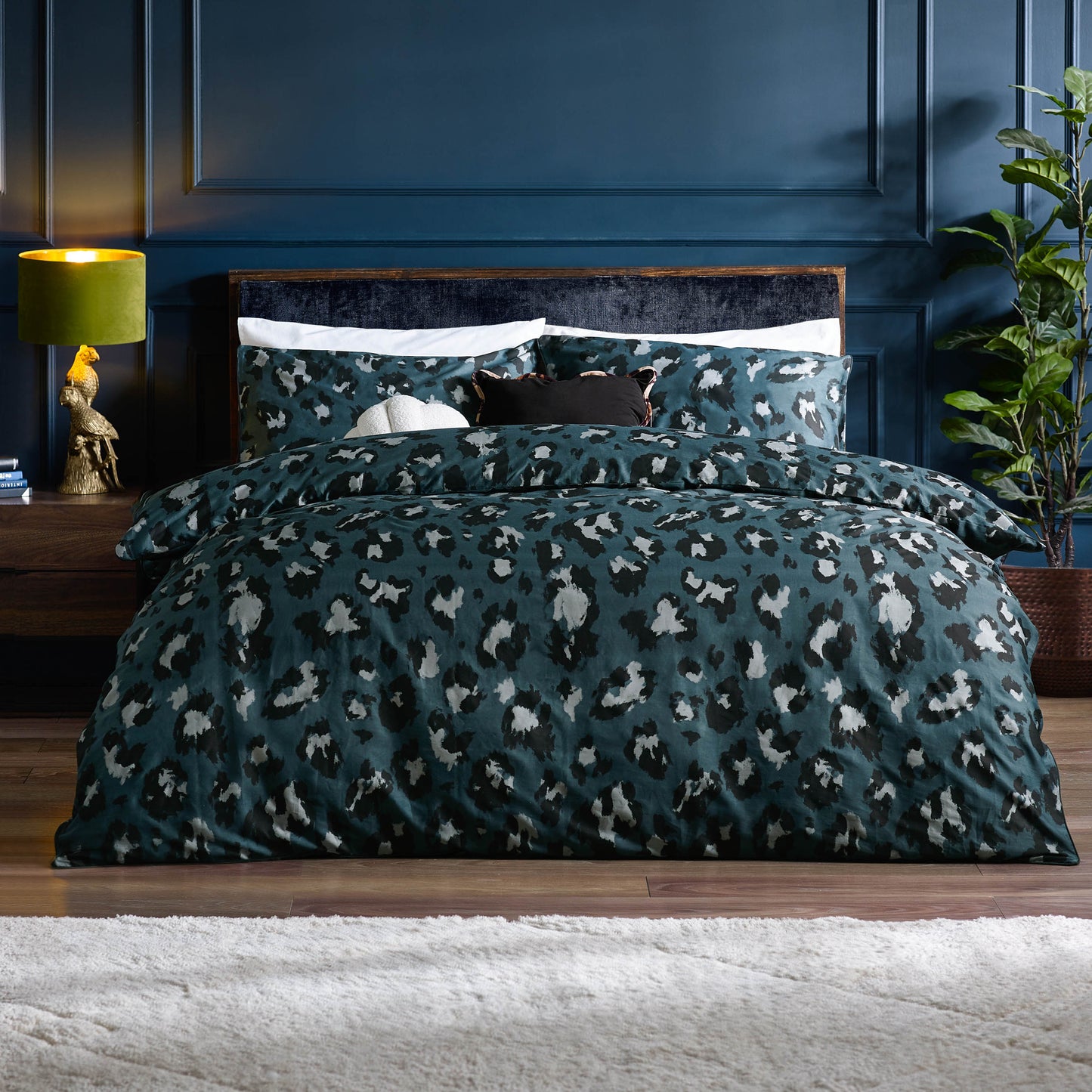 TRUE LEOPARD SINGLE DUVET SET SLATE