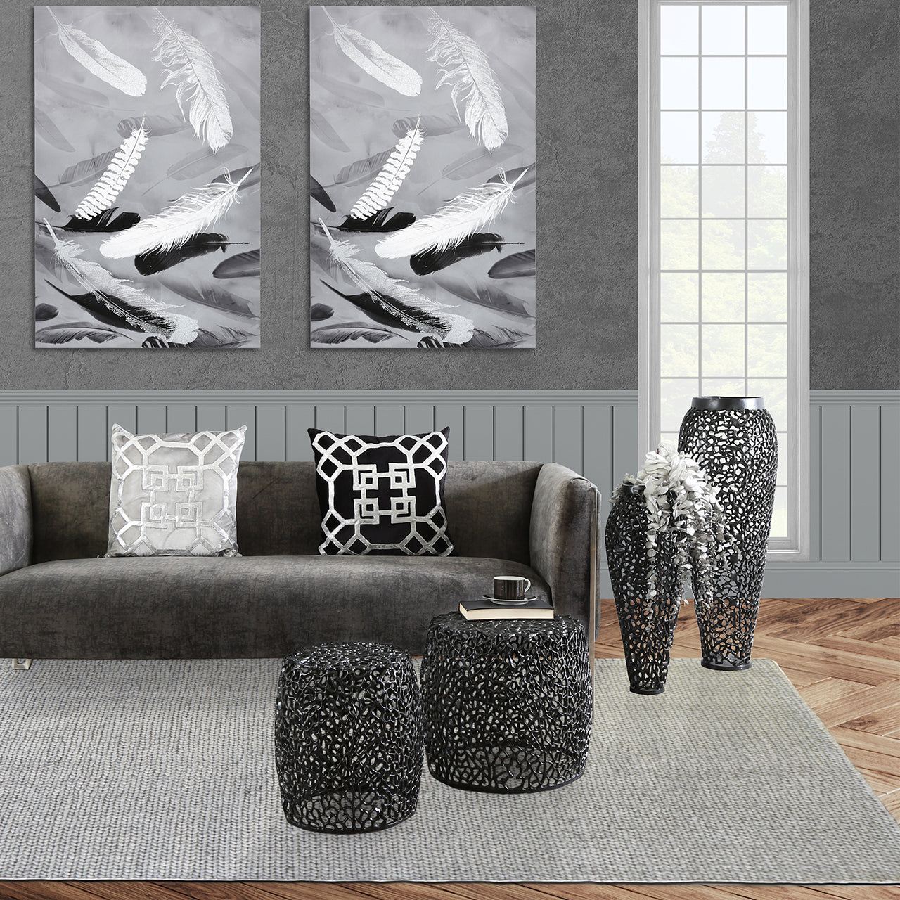 91cm Esme Metal Vase Black