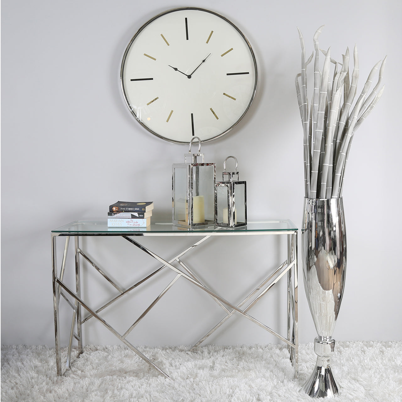 95cm Silver Glass Vase