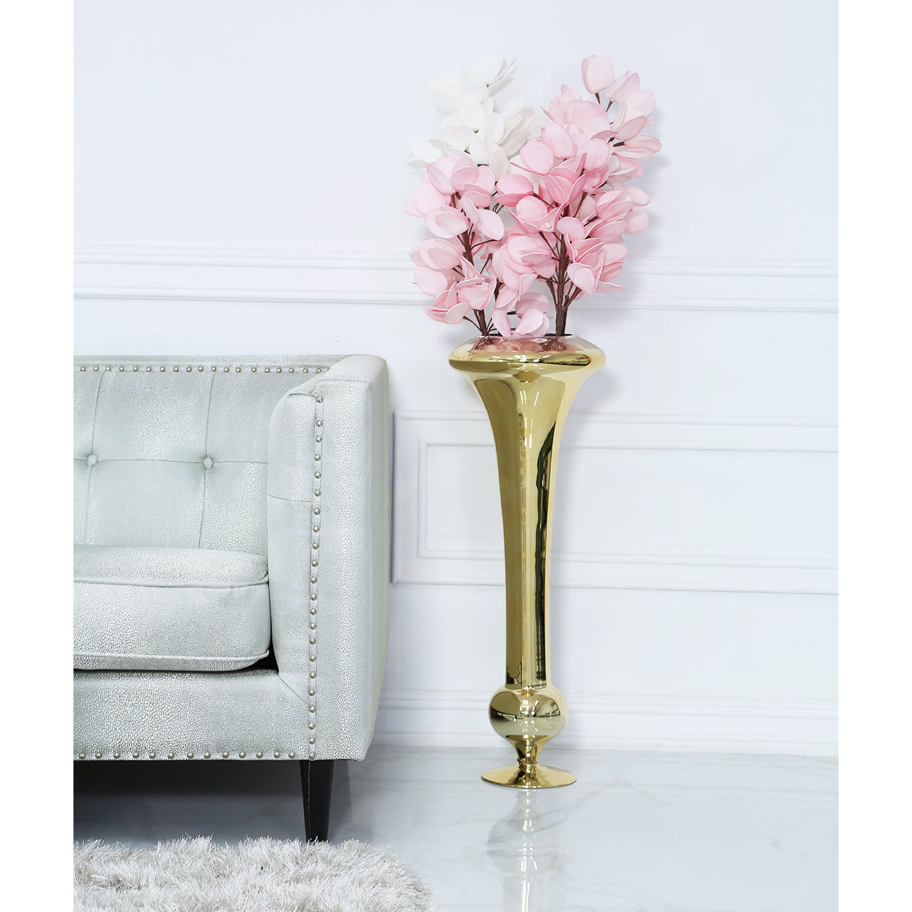 81.5cm Fluted Glass Vase Gold