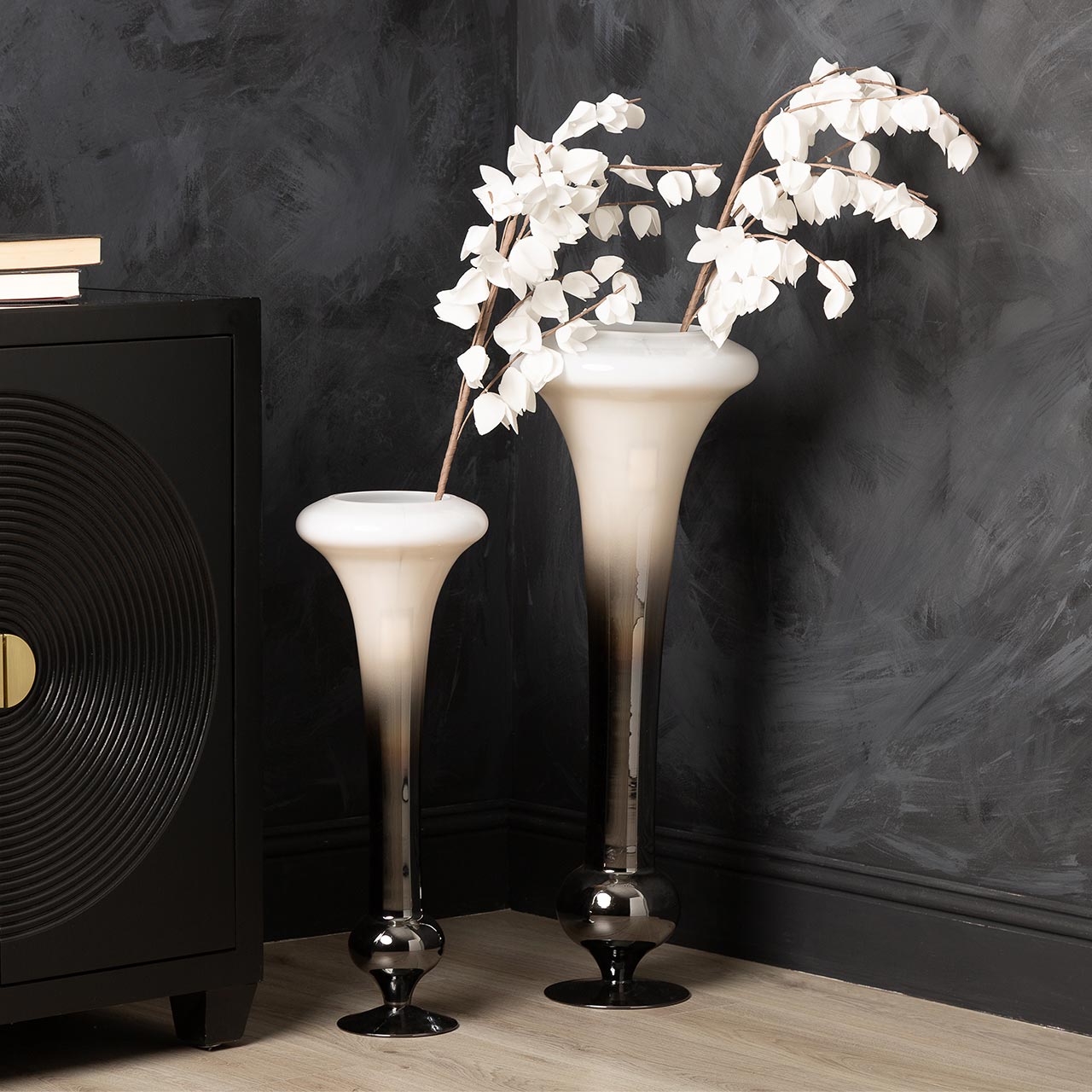 81.5cm White and Smoke Fluted Glass Vase