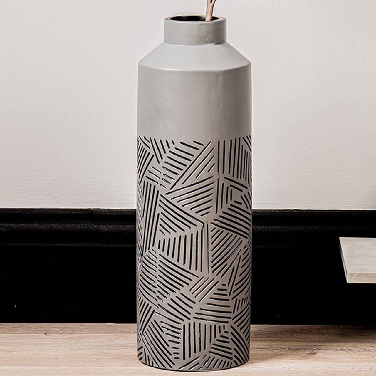 50cm Grey and Black Lines Polyresin Vase