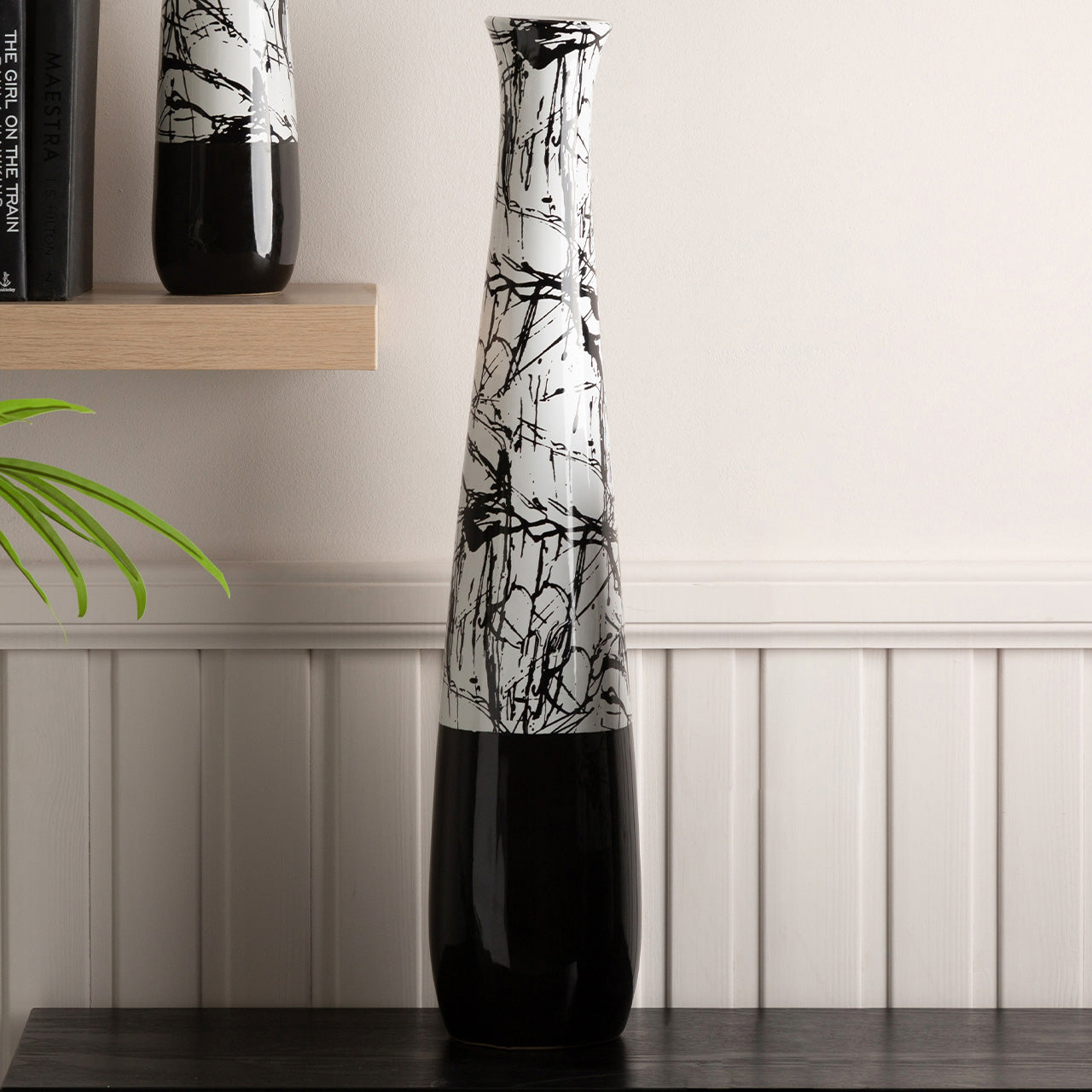 79.5cm Black and White Splash Ceramic Floor Vase