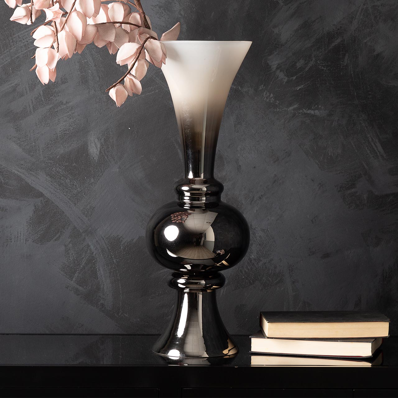 60cm White and Smoke Glass Vase