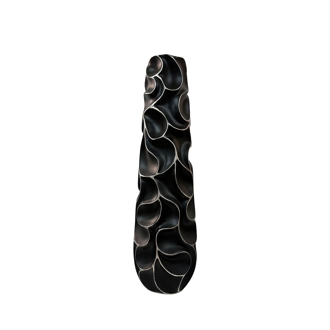 77.5cm Matte Black w/ White Lining Ripples Design Polyresin Vase