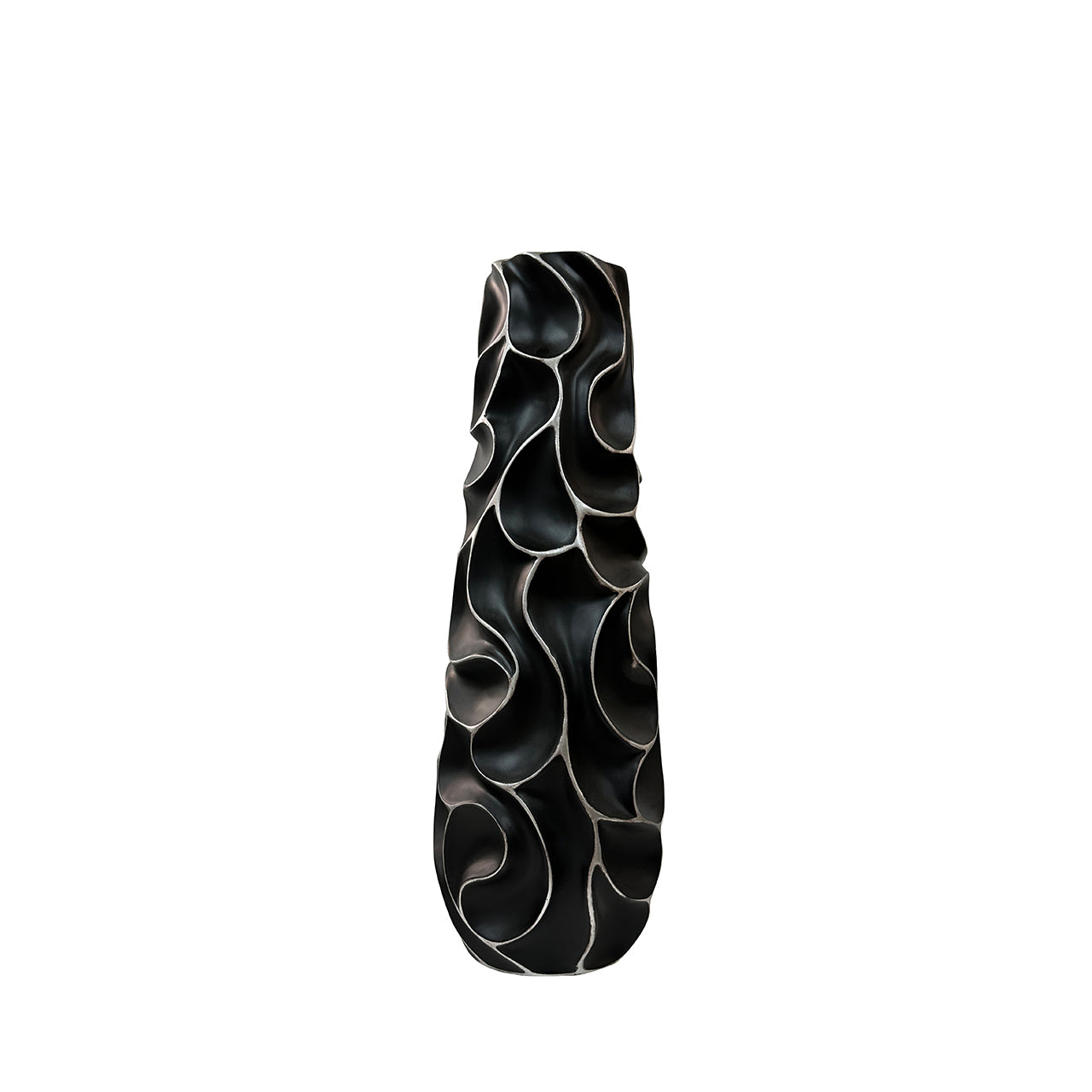 61cm Matte Black with White Lining Ripples Design Polyresin Vase