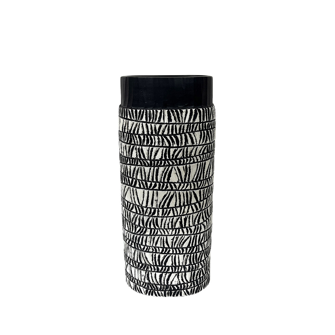 40cm Black and Pearl White Patterned Polyresin Vase