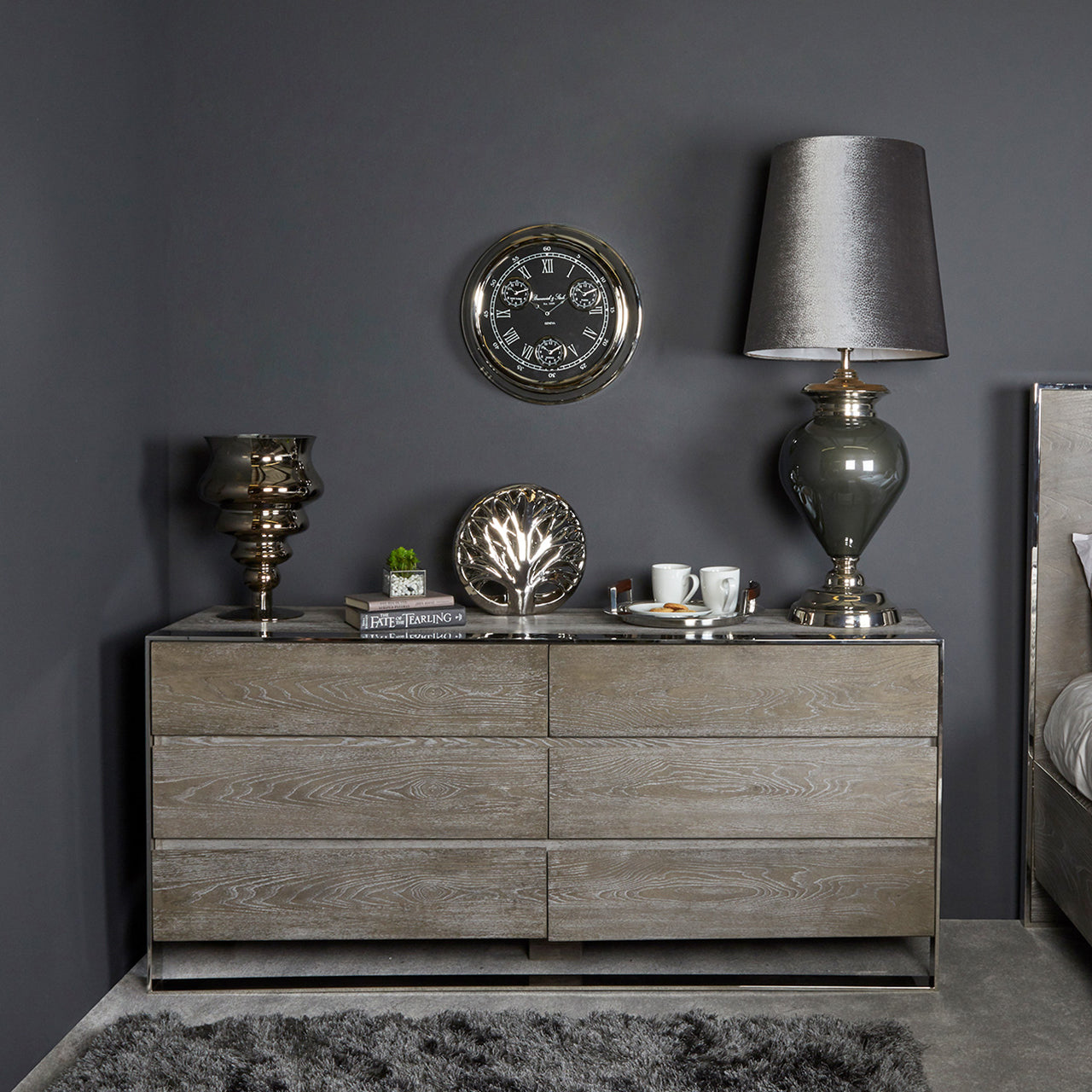 Diego 6 Drawer Chest Grey Elm And Stainless Steel