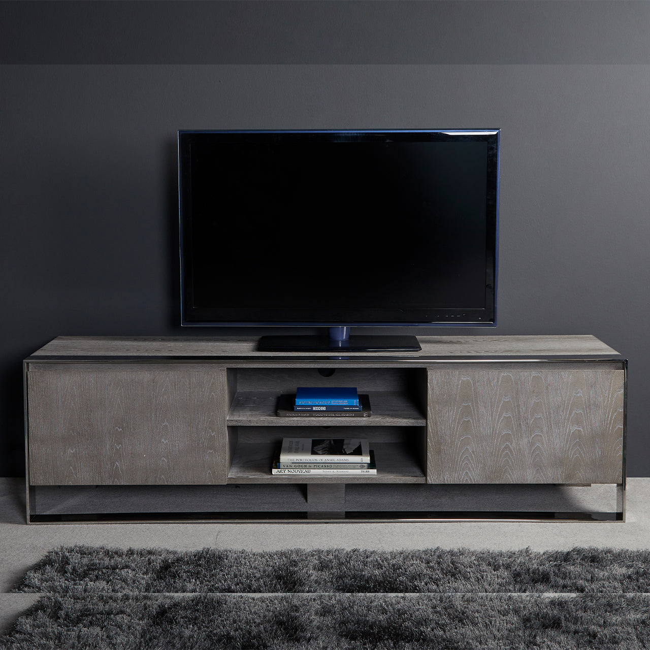 Diego 2Door Entertainment Unit Grey Elm & Stainless Steel