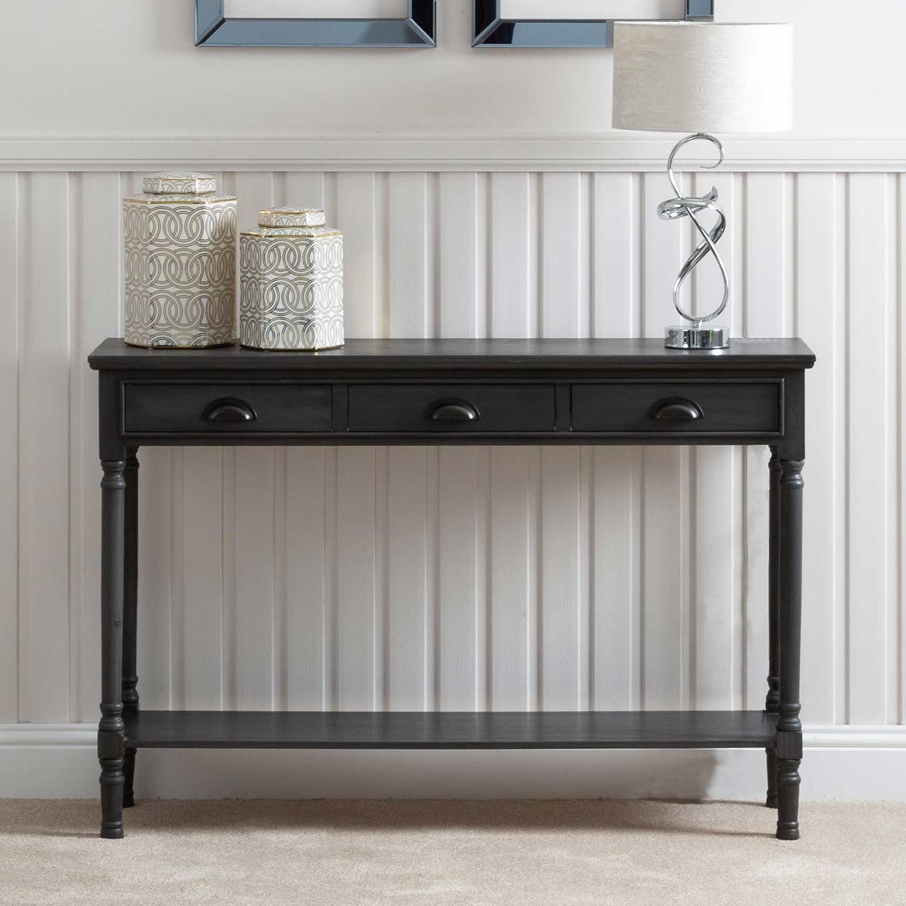 Delta Large 3 Drawer Console Table Grey - Cup Handle-DSP