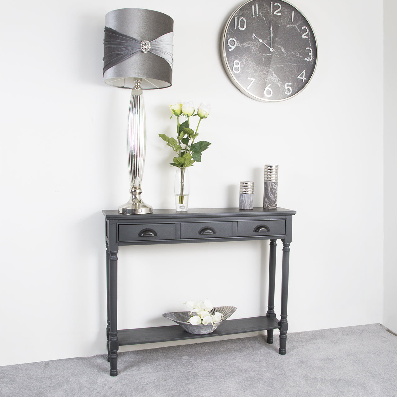Delta Medium 3 Drawer Console Table Grey - Cup Handle-DSP