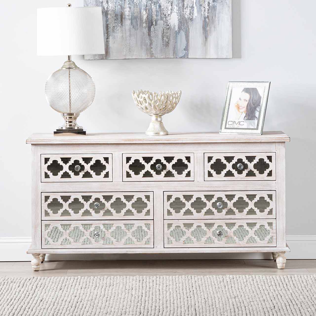 Hampton Beach 7 Drawer Cabinet Washed Ash And Mirror