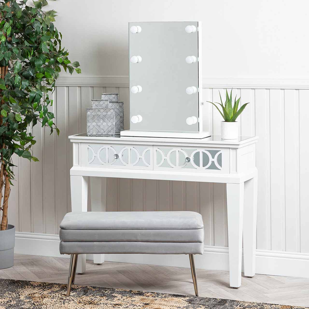 Torino 2 Drawer Console Table White Mirror Top