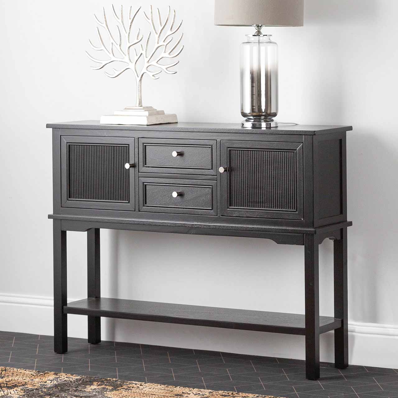 Lindon 2 Door 2 Drawer Sideboard Black-KD includes 2 sets of Handle in Nickel and Gold