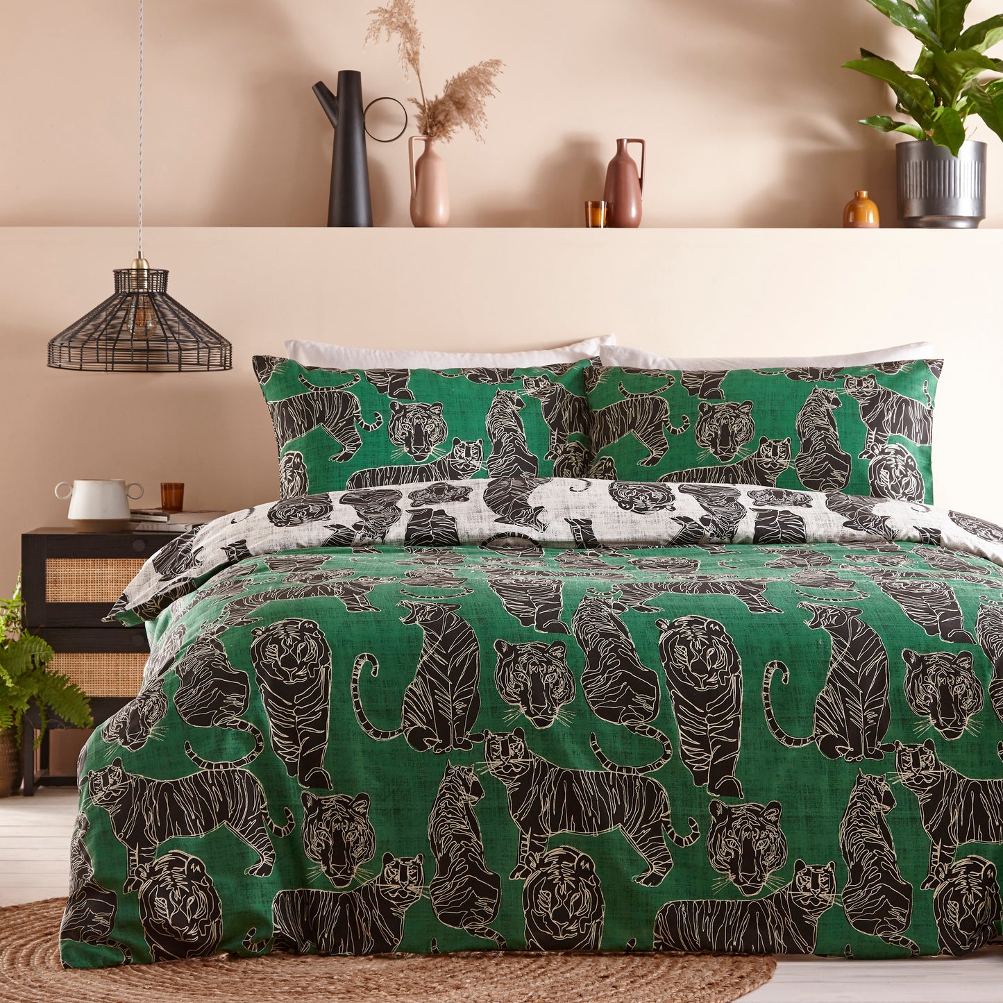 WILDCAT DOUBLE DUVET SET JUNGLE GREEN