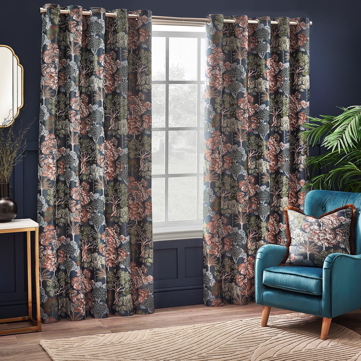 WOODLANDS 168X137 EYELET CURTAINS NAVY