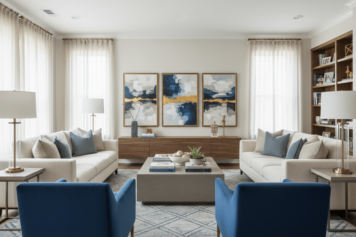 Living room furniture ideas: sofa, armchair, sideboard and TV unit styled together — Xshowhome