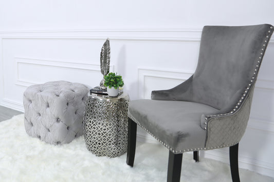 Diamond Back Velvet Dining Chair With Ring Grey
