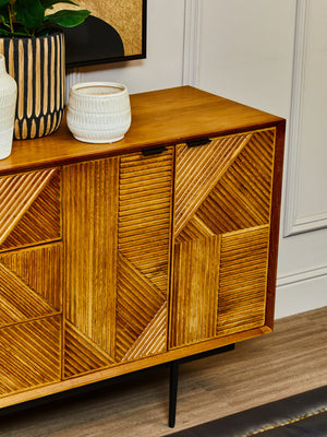 Jakara Natural Finish Sideboard with 4 Doors and  3 Drawers detail image – Xshowhome furniture
