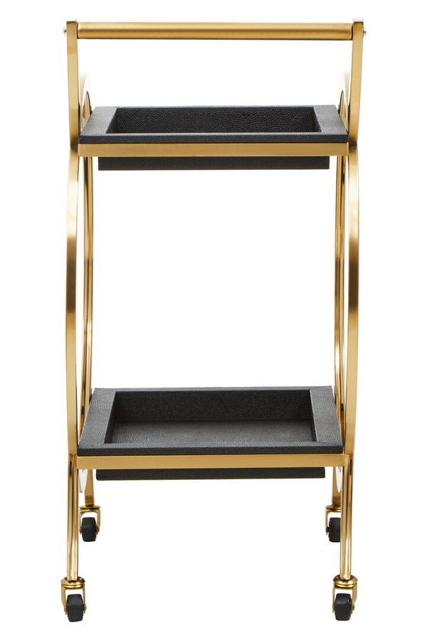 Cardoba Two Tier Black Faux Shagreen Serving Trolley detail image – Xshowhome furniture