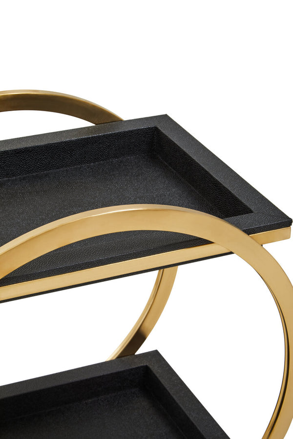 Cardoba Two Tier Black Faux Shagreen Serving Trolley detail image – Xshowhome furniture
