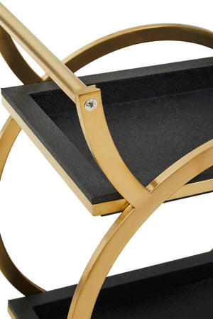 Cardoba Two Tier Black Faux Shagreen Serving Trolley detail image – Xshowhome furniture