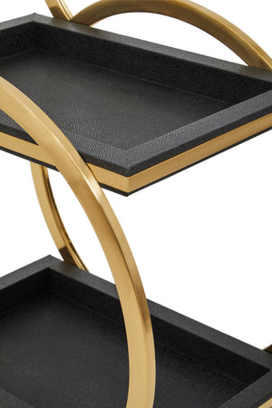 Cardoba Two Tier Black Faux Shagreen Serving Trolley detail image – Xshowhome furniture